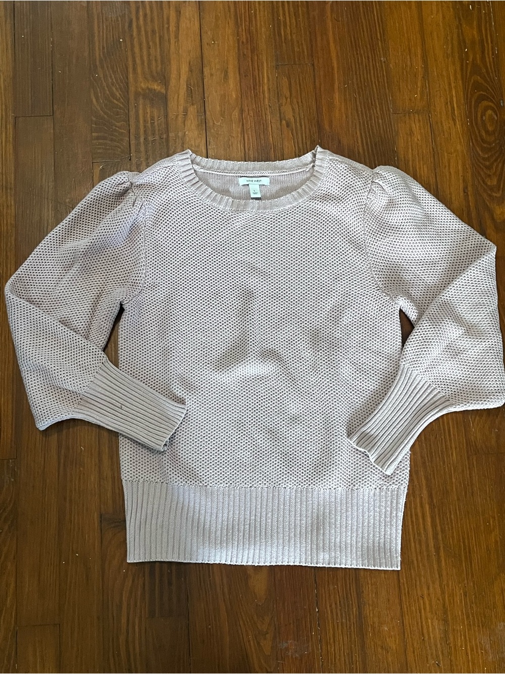 Nine West Women's Dusty Pink Puff-Sleeve Knit Sweater Size Large